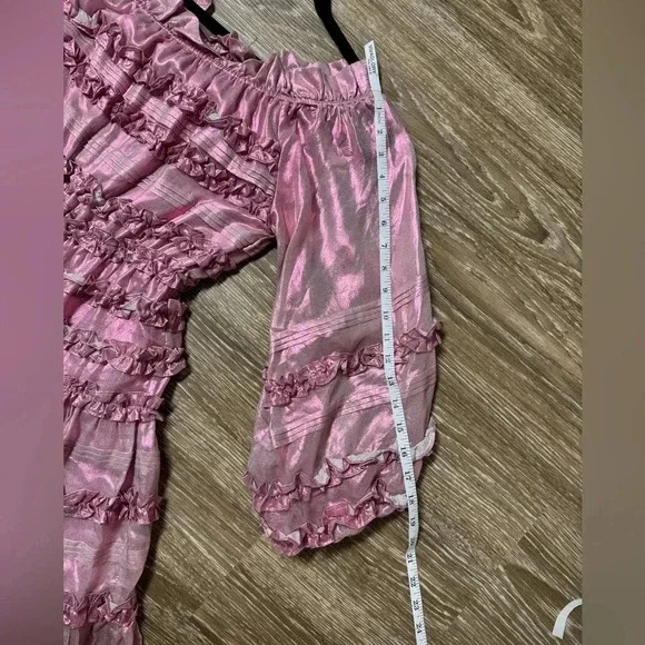 NWT Cynthia Rowley Ella Silk Metallic Foil Ruffle Mini Dress Metallic Blush XS - Picture 10 of 10